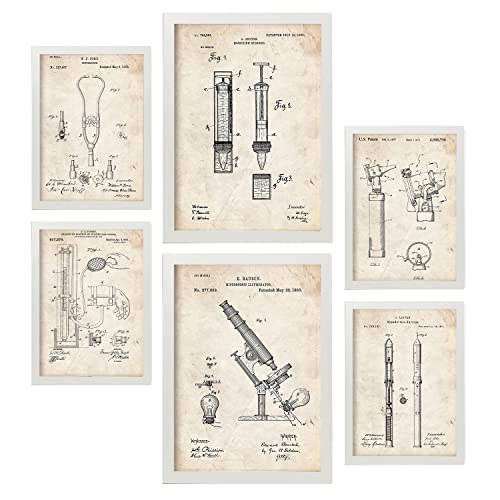 Nacnic Set de 6 láminas de Patentes Medicina. Pósters con Dibujos Retro de inventos Antiguos. Decoración de Interiores Estilo Vintage. Tamaños A4 y A3.