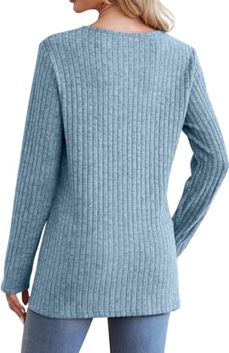 Image of Jescakoo Long Sleeve Shirts for Women Crew Neck Fall Tops Side Split Lightweight Tunic Sweaters Fashion Clothes 2025 S-4XL