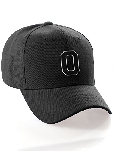 Classic Baseball Hat Custom A to Z Initial Team Letter, Black Cap White Black Letter O