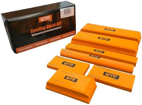 Professional Sanding Block Kit, 7 Piece Orange EVA Foam Set, Hook...