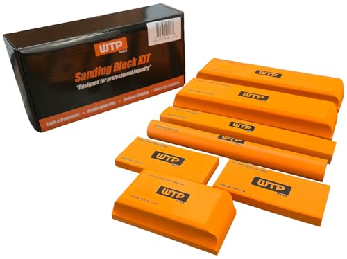 WTP Tools Professional Sanding Block Kit, 7 Piece Orange EVA Foam Set, Hook and Loop Surface, Wet and Dry Sanding (Sticky/Plain)