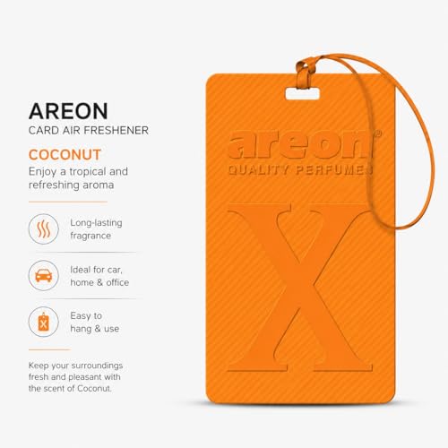 Image of AREON X Version Coconut Hanging Best Car Air Freshener - Long Lasting Scent for Car or Home - Long Lasting, Fresh, Luxurious Scent - Pack of 3