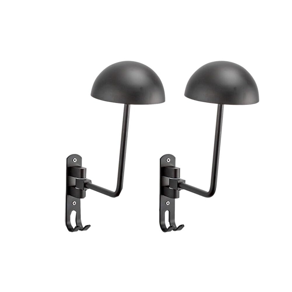 Surakey 2Pcs Metal Motorcycle Helmet Stand Semi-Round Motorcycle Helmet Rack Holder Black Wall Mount 180 Degree Rotation Hanger Hooks for Coats Caps Motorcycle Accessories