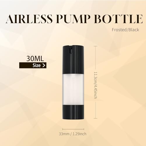 6Pcs 1oz 30ml Frosted Transparent Airless Pump Bottles with Funnel, Travel Size Vacuum Dispenser Refillable Cosmetic Containers For Foundations, Cream, Serums, Shampoo, Lotion(Black)2