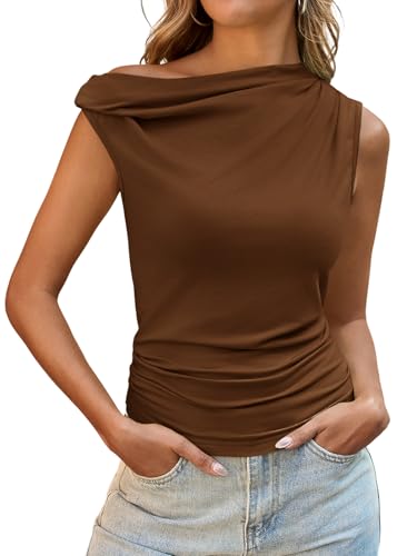 Tankaneo Womens Off The Shoulder Tops Boat Neck Fitted Ruched