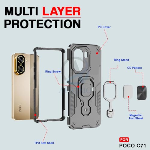 Image of AESTMO Armor Back Cover for OnePlus 15R 5G | Ring Holder & Kickstand & Camera Protection in-Built | 360 Degree Protection Back Case Cover (Black)