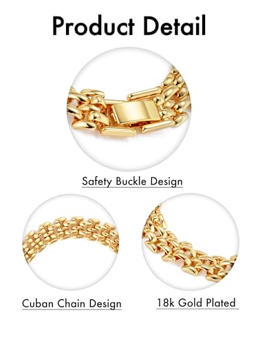 Watch Chain Bracelet for Women 18k Gold Plated Classic Cuban Link Bracelet Non-Tarnish Waterproof 7 inches Ideal Jewellery Gift for Girlfriend Mother2