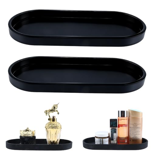TYSM-CC 2 high-quality oval decorative trays made of black silicone for bathtub, sink and kitchen sink - practical storage tray for dressing table, living room, bedroom with non-slip design