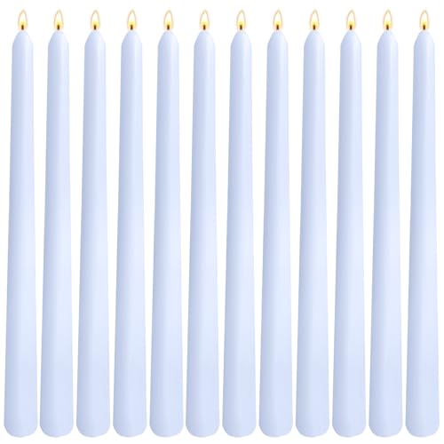 12-Pack Pale Blue Taper Candles, 10 Inch Unscented Dripless Candlesticks, Long-Lasting Burn Time of 6-7 Hours, Perfect for Home Décor Weddings Babyshower and Events
