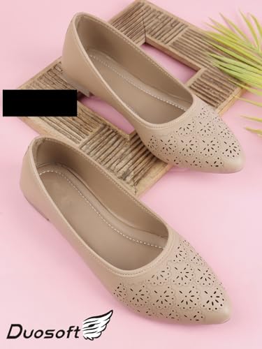 Image of Duosoft Orthopaedic Ballet Flats, Diabetic Comfort Shoes, Beige Perforated Design,Casual Wear Bellies for Women 206-Tan