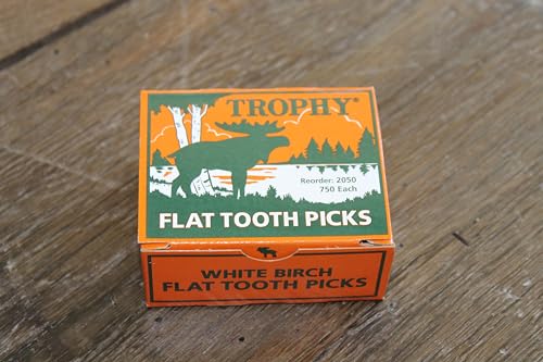Trophy Brand Hardwood Birch Flat Toothpicks - 12 Packs of 750 - Made in USA