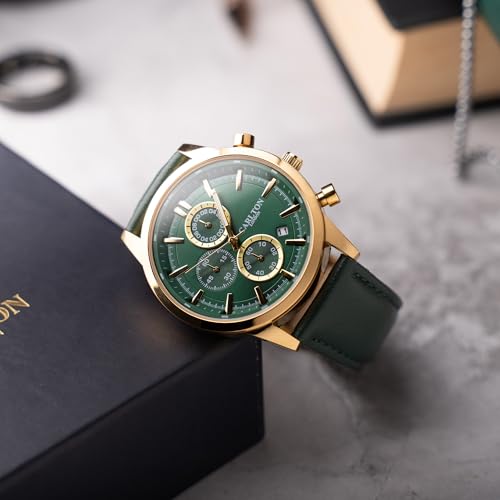 Image of Carlton London Windsor Men Analog Watch, Round Dial, Leather Strap, Quartz Movement, 43 mm Case, Slim Design, Lightweight Comfort, 30M Water Resistant, Casual Formal Wear