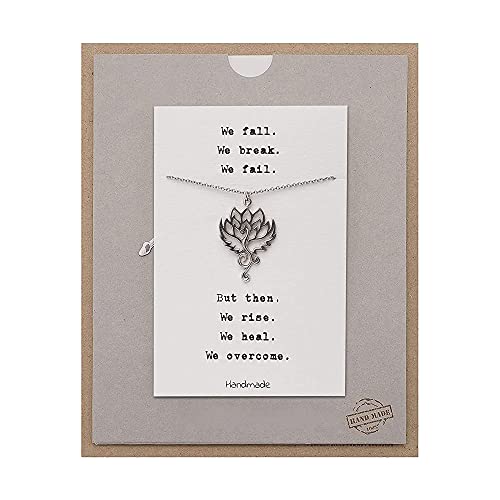 Quinnlyn & Co. Phoenix Flower Rebirth Pendant Necklace, 100% Handcrafted Bird of New Beginnings, Virtual Thanksgiving Handmade Necklace for Women, Wife, Lover, Birthday Gift with Inspirational Quote on Greeting Card