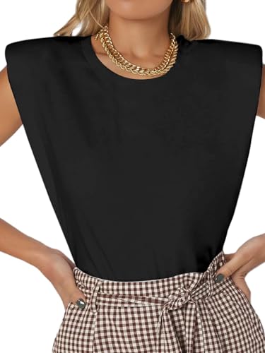 SOFIA'S CHOICE Women's Shoulder Pad Tops Summer Casual Tank Top Round Neck Loose Sleeveless Shirt2