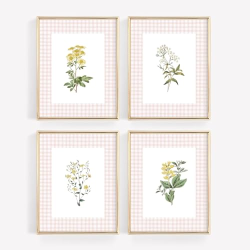 Image of Pennclys Floral Wall Art Decor Nursery Flower Canvas Wall Art Prints Vintage Wildflower Nursery Wall Decor Baby Girls Floral Poster Vintage Botanical Pictures for Bedroom 8x10 Inch Unframed Set of 4