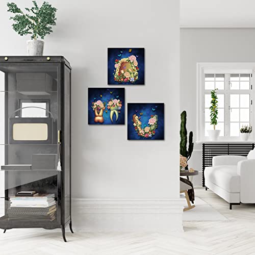 Image of iHAPPYWALL 3 Pieces Dental Canvas Wall Art Abstract Human Floral Tooth Butterflies Anatomy Medical Artwork for Clinic Dentistry Office Decor Ready to Hang 12x12inchx3pcs