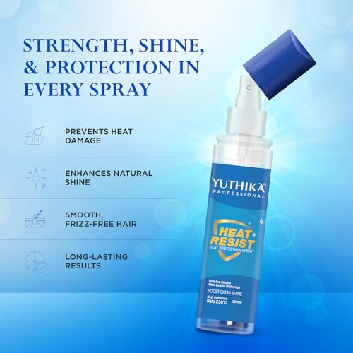 Image of Yuthika Professional Heat Protection Spray 150ml With Pro-Vitamin B5 & Fiber | Heat Protection up to 230C | Extra Shine Hair Spray Mist For Women & Men | Ideal For Styling, Curling & Straightening