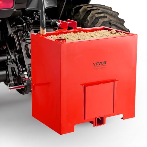 Image of VEVOR Ballast Box, 3-Point Category 1 Tractor Ballast of 800 lbs Capacity, with Standard 2 Inch Hitch Receiver, Heavy-Duty Steel 5 ft Large Volume Durable Loader Attachment with Sliding Door, Red