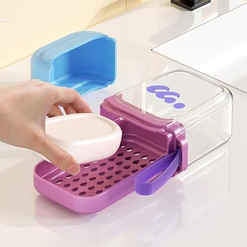 Image of New Cute Travel Soap Case with Draining Tray & Lid - Leakproof Portable Soap Container Box with Strap, Dual Layer Soap Holder for Bathroom, Gym, Camping, Shampoo Bar Storage Travel Essentials