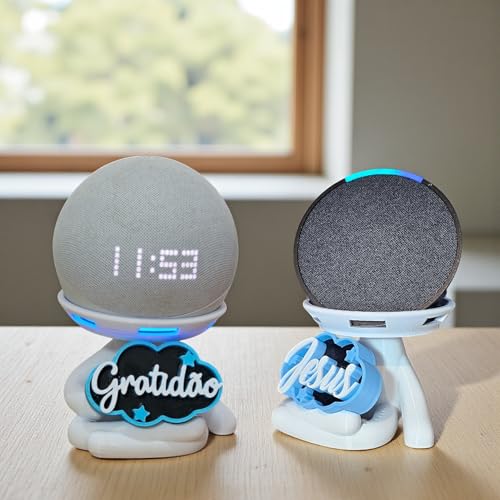 Suporte Alexa Echo Dot 3, 4 e 5, Echo Pop e Echo Max Robert Gratidão Multiuso e outros. Coleção, Decoração Presente. Stand de Mesa