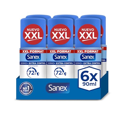 Sanex Dermo+ Extra Control Desodorante Antitranspirante Roll-On 72 Horas 90ml – protección efectiva contra el sudor y el mal olor – dermatológicamente testado– contiene 0% alcohol*
