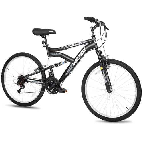 WEIZE Kids Mountain Bike,24 inch Kids' Bicycles for 8-14 Years Old Boys Girls with Dual Full Suspension, 6 Speeds Drivetrain, High-Carbon Steel Frame, Black