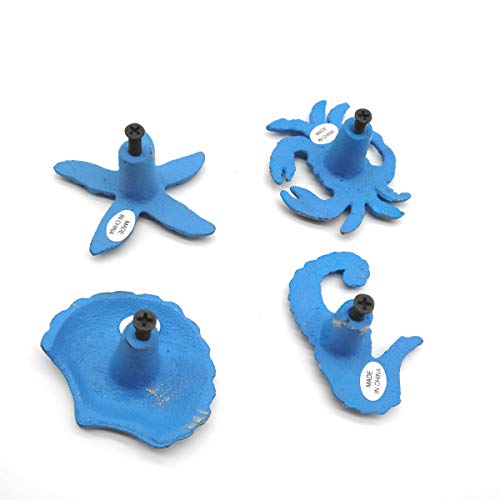 Joyindecor Ocean Cabinet Knobs For Dresser Cupboard Wardrobe Kitchen, Distressed Cast Iron Beach Theme Drawer Pulls Handles, Seahorse, Starfish, Seashell And Crab, Pack Of 4 (Blue) #TOP1