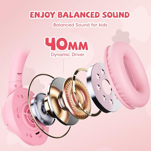 Image of USB C Headphones Wired for Kids, 85 /94dB Volume Limit With Mic, Pink | Kid Headphones for School, Wired Over Ear USBC Plug in Corded Headphones for Boys Girl Toddler, iPad, Tablet, Airplane Travel