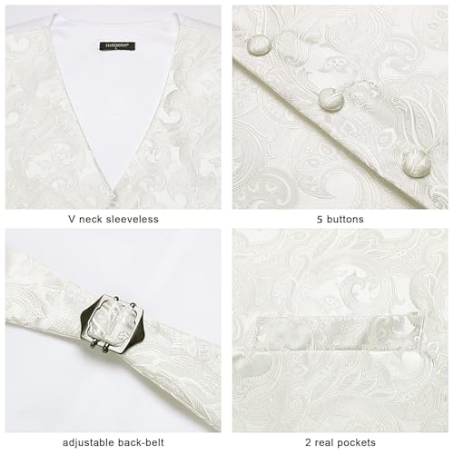 Image of HISDERN Mens Vest Tie Set 3PC Formal Waistcoat Paisley Floral Jacquard Necktie Pocket Square Suit Vests Wedding Party