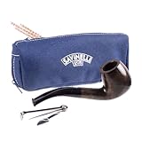 Savinelli One Kit - Handmade Italian Briar Wood Pipe, Blue Zipper Pouch, Cleaners, Czech Pipe Tool, 6mm, Bent Billiard, Polished Finish, 601