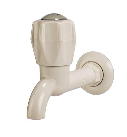 Ori-Plast Crown Wall Mounted Water Tap | Long Body Taps for Bathroom | Water Tap Plastic Long Body | Long Body Bib Tap | Plastic Long Body Water Tap for Kitchen Sink (Pack of 1, Off-White)