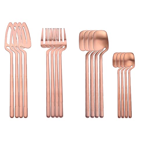 Set de cubiertos 16pcs 18/8 CUNTLERY DE ACERO INOXIDAJE Set Black Hanging Cup Backware para juegos de vajillas de plata (color: colorido mate) (oro rosa mate) (oro rosa mate)
