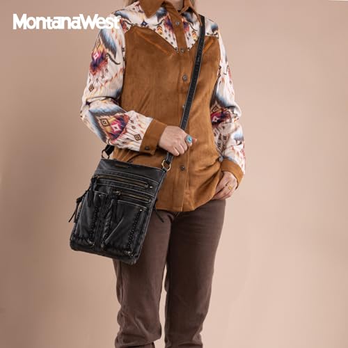 Image of Montana West Crossbody Bag for Women Multi Pocket Shoulder Medium Travel Purses Ultra Soft Washed Leather