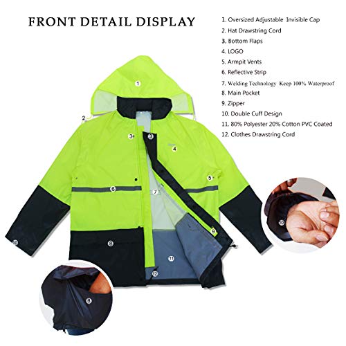 Rain Suit for Men Women Lightweight Waterproof Protective Raincoats (Jackets and Pants) Rain Gear Workwear(Large)