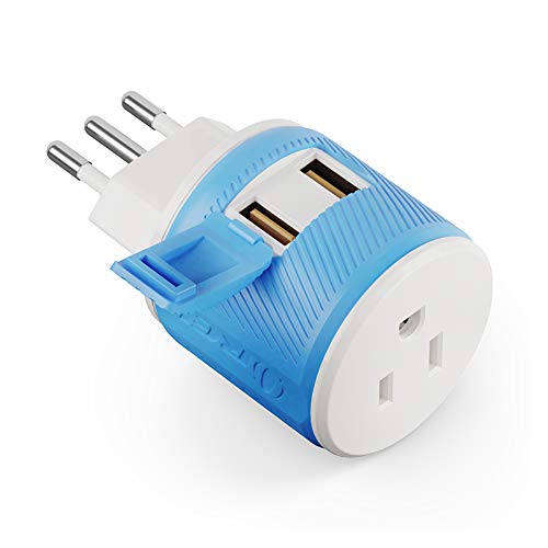 Italy, Uruguay Travel Plug Adapter by Orei with Dual USB + Surge Protection