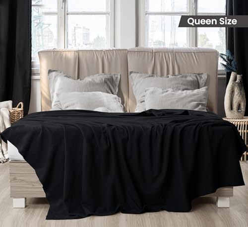 Image of Utopia Bedding 100% Cotton Thermal Blanket Black Queen Size Soft, Lightweight, Breathable, Cozy Spring and Summer Blankets for Bed, Home Decor Gifts for Women and Men (90x90 Inches)
