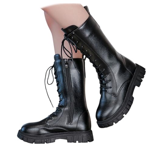Boys Girls Combat Boots Lace Up Side Zipper PU Leather Waterproof