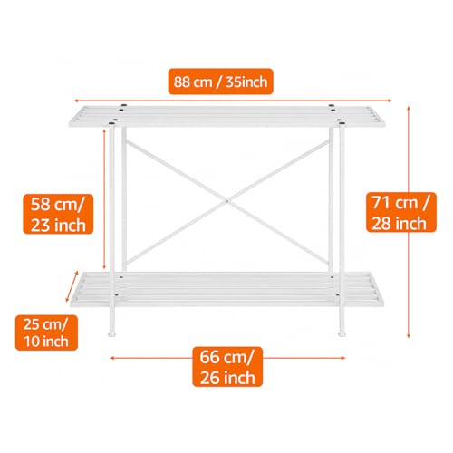 Image of Amazon Basics 2-Tier Fish Tank Stand | Heavy-Duty Metal Aquarium Rack | Adjustable Feet | Multi-Purpose Storage Shelf | Rust-Resistant Powder Coated Finish | Easy Assembly | White | 88L x 29W x 74H cm