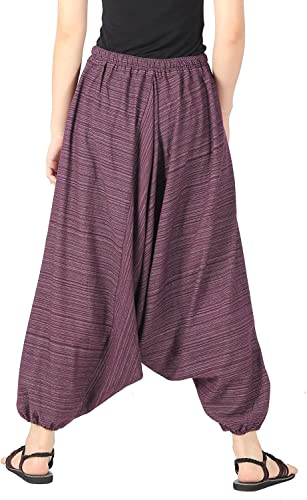 Image of Whitewhale Mens Women Cotton Stripe Aladdin Loose Baggy Boho Hippie Harem Pants