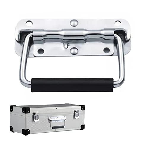 Mango Plegable en Acero Inoxidable, Mango Para Caja de Vuelo, Mango Resorte Plegable, Mango Plegable de Resorte, Tirador Resorte para Maleta de Herramientas o Caja de Almacenamiento, Plata
