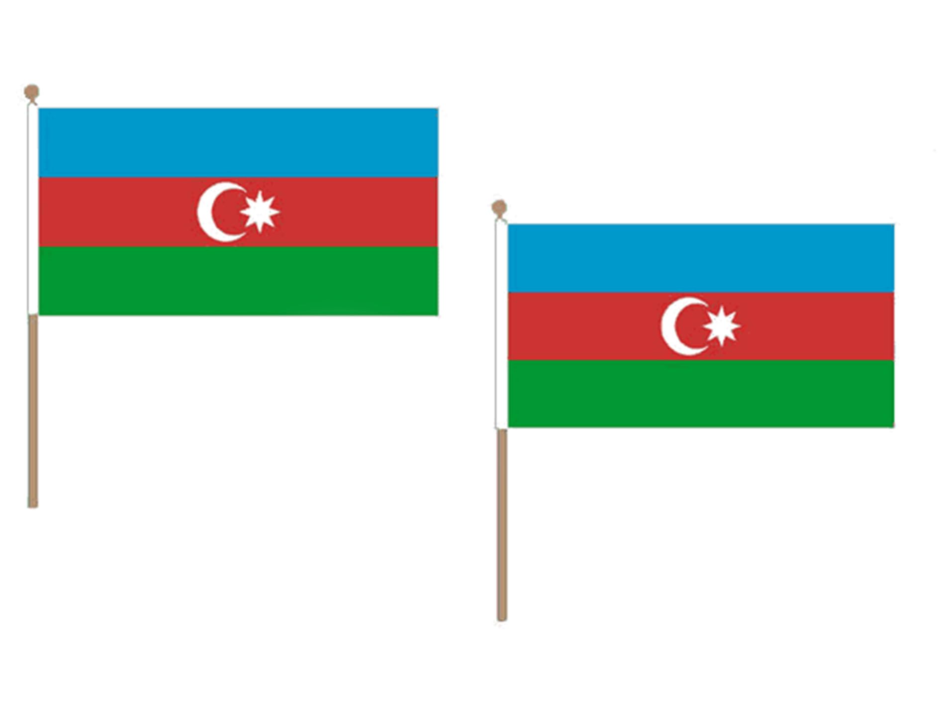 Drapeau Azerbaïdjan 45x30cm monté sur hampe en bois rigide AZ FLAG