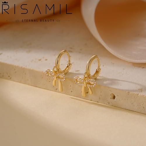 Earrings for Women Trendy Bow 14K Gold Plated/Silver Hoops Simple Twist Huggie Dainty Cubic Zirconia Jewelry4