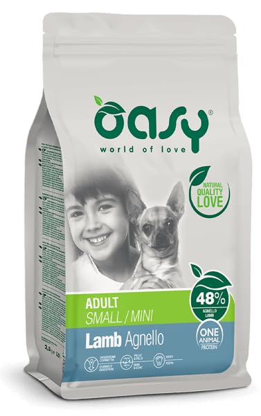 OASY Cane ONE ANIMAL PROTEIN • Adult Small/Mini Agnello | alimento secco completo per cani adulti di taglia piccola, monoproteico, 1 confezione da 800 grammi.