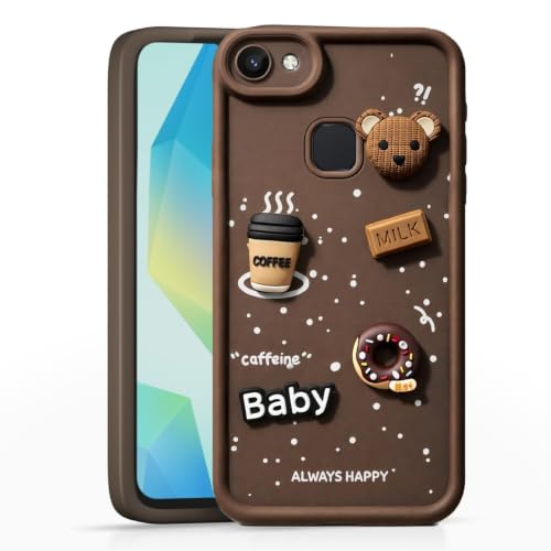 Image of Bintage Cute Fun Ball | Taddy Cartoon 3D Smiley Coffee Cup | Milk Donut | Full Protection Rubber Back Cover Compatible for Vivo 1803 / Vivo Y81 - Brown