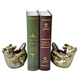 Decorative Bookends for Heavy Books, Heavy Duty Cast Iron Pig Statue Book Stopper Holder Book Ends for Shelves Living Room Office Home Decor, Antique Gold,1Pair/2Piece