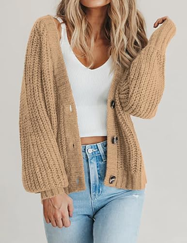 Image of Zeagoo Women's 2026 Fall Chunky Knit Cardigans Open Front Long Sleeve V Neck Button Loose Cardigan Sweaters