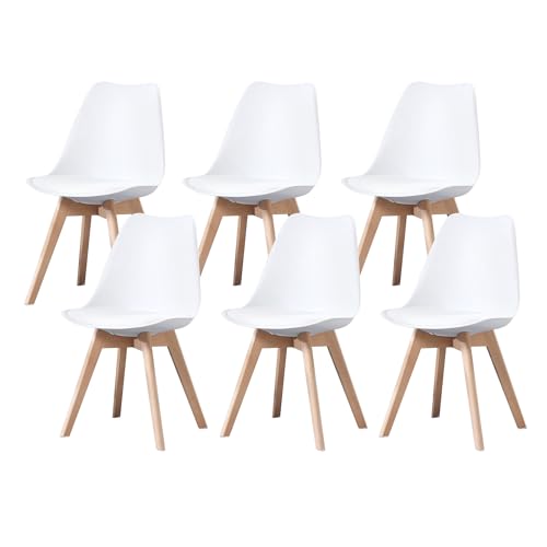PEZ ROJO Lot de 6 Chaises Scandinaves, Chaises Salle à Manger, Chaise Cuisine, Salon, Chaises Blanches Design Ergonomique, Pieds Bois de Hêtre Massif