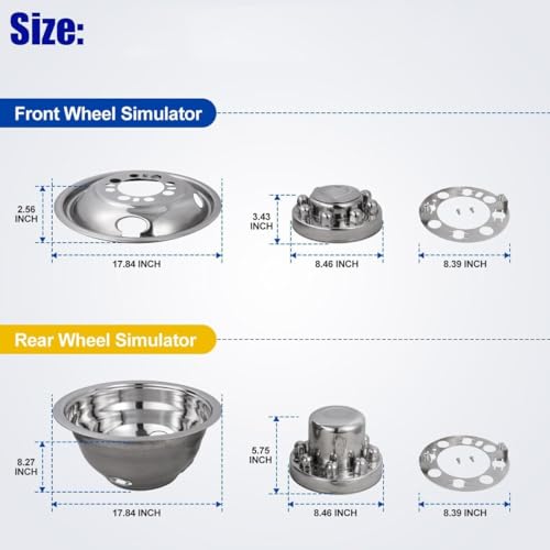 Image of 4pcs 16inch Polished Stainless Steel Dually Wheel Simulators for 1974-2000 Chevry GMC 3500&74-98 Ford F350&08-21 Ford E350 /E450 Van&74-99 Dodge Ram 3500,8 Lug 4 Hand Holes Hubcaps