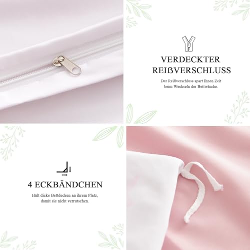 Tospass Mädchen Bettwäsche 155x220 Rosa Beige Herz Schleifen Bettwäsche Set – Ansicht 6