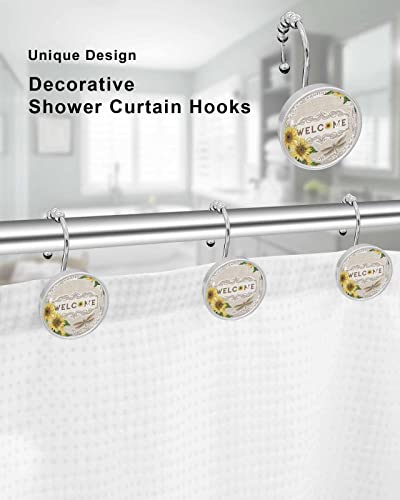 Decorative Shower Curtain Hooks 12Pcs Sunflower Park Bees Crystal Glass Design Shower Curtain Rings Stainless Steel Rustproof Shower Curtain Hangers For Bathroom Toilet Closet #TOP2